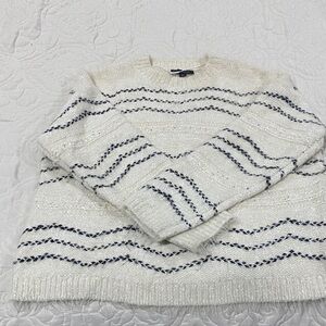 Chic Cream and Black Women's Crewneck Sweater